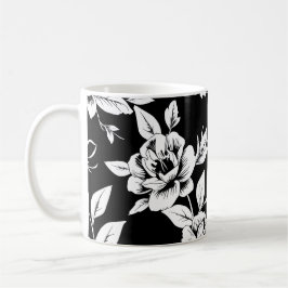 黒と白の花 コーヒーマグカップ
