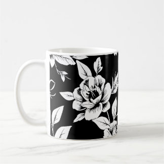 黒と白の花 コーヒーマグカップ