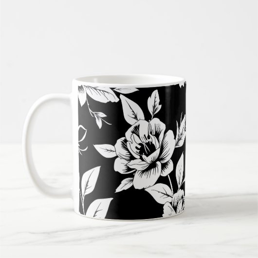黒と白の花 コーヒーマグカップ (左)