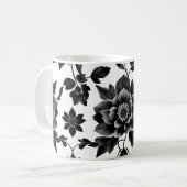 黒と白の花 コーヒーマグカップ (正面左)
