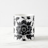 黒と白の花 コーヒーマグカップ (中央)