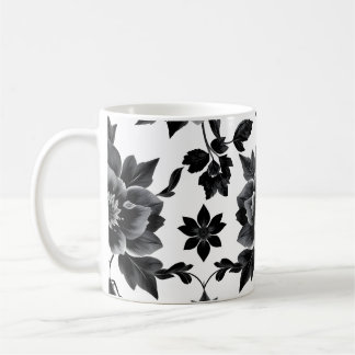黒と白の花 コーヒーマグカップ