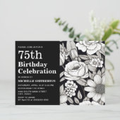 黒と白の花 75歳の誕生日お祝い 招待状 (スタンド正面)