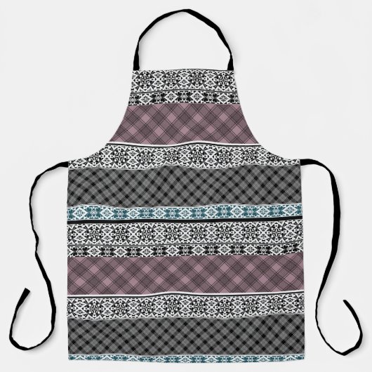 黒と白の茶色のパッチワークレース エプロン (正面)
