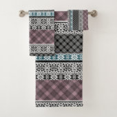 黒と白の茶色のパッチワークレース バスタオルセット (インサイチュ)