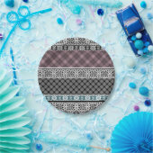 黒と白の茶色のパッチワークレース ペーパープレート (パーティー)