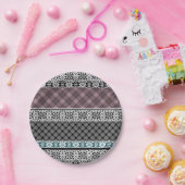 黒と白の茶色のパッチワークレース ペーパープレート (パーティー)