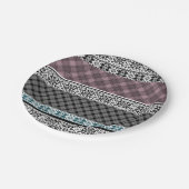 黒と白の茶色のパッチワークレース ペーパープレート (アングル)