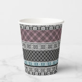 黒と白の茶色のパッチワークレース 紙コップ (裏面)