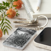 黒と白の菊 キーホルダー (正面右)