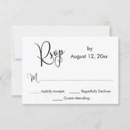 黒と白の華やかなカリグラフィーのシンプルなRSVP 出欠カード