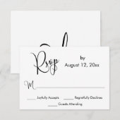 黒と白の華やかなカリグラフィーのシンプルなRSVP 出欠カード (正面/裏面)