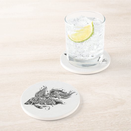 黒と白の華美タトゥーアート コースター (側面)