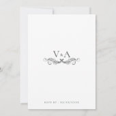 黒と白の華麗なエレガントな結婚式 招待状 (裏面)