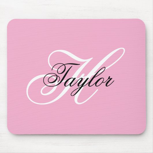 黒と白の華麗なモノグラム ピンク マウスパッド (正面)