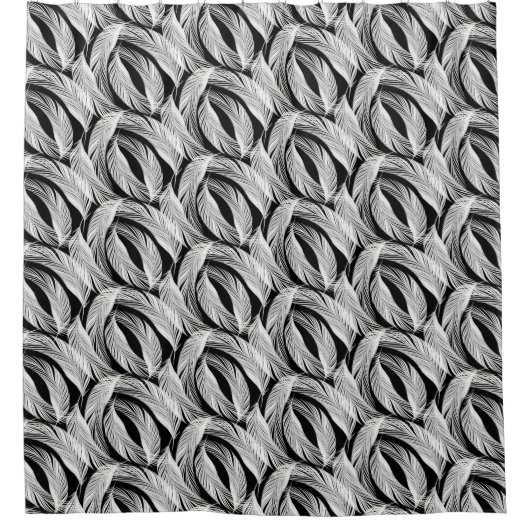 黒と白の落ちる羽 シャワーカーテン (正面)