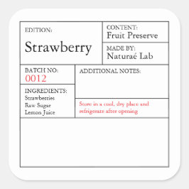 黒と白の薬用いちごラベル スクエアシール