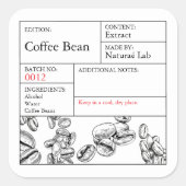 黒と白の薬用コーヒー豆ラベル スクエアシール (正面)