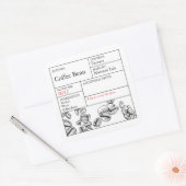 黒と白の薬用コーヒー豆ラベル スクエアシール (封筒)