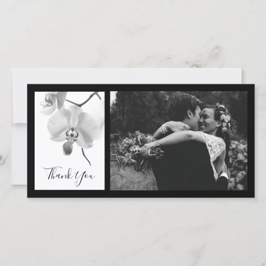 黒と白の蘭ありがとうフォトカード サンキューカード (正面)