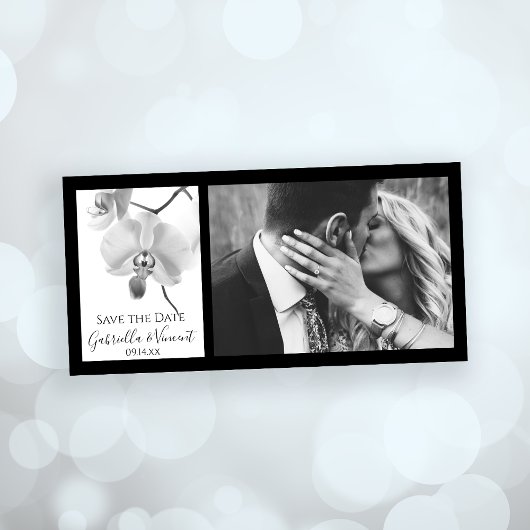 黒と白の蘭の結婚式の日付を保存 セーブザデート