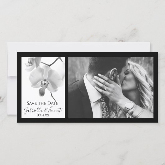 黒と白の蘭の結婚式の日付を保存 セーブザデート (正面)