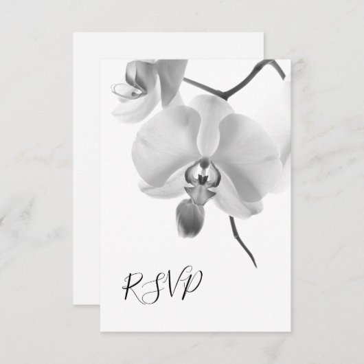 黒と白の蘭の結婚式RSVP応答カード 出欠カード (正面/裏面)