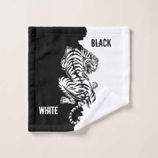 黒と白の虎の荷物タグ3つ折り財布l バスタオルセット (ウォッシュタオル)