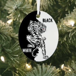 黒と白の虎の荷物タグ3つ折り財布l メタルオーナメント