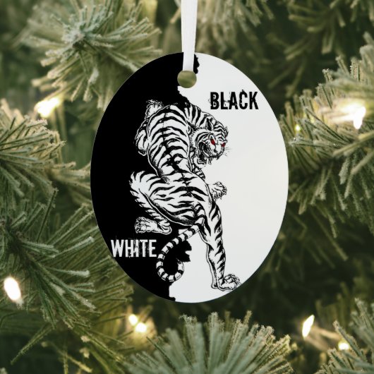 黒と白の虎の荷物タグ3つ折り財布l メタルオーナメント (インサイチュ)