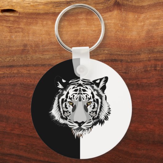 黒と白の虎 キーホルダー (正面)