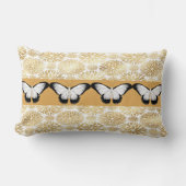 黒と白の蝶とフェイク金ゴールドの花 ランバークッション (正面)