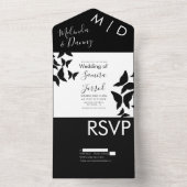 黒と白の蝶のタイポグラフィー オールインワン招待状 (内側)