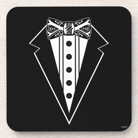黒と白の蝶ネクタイとタックス コースター (正面)