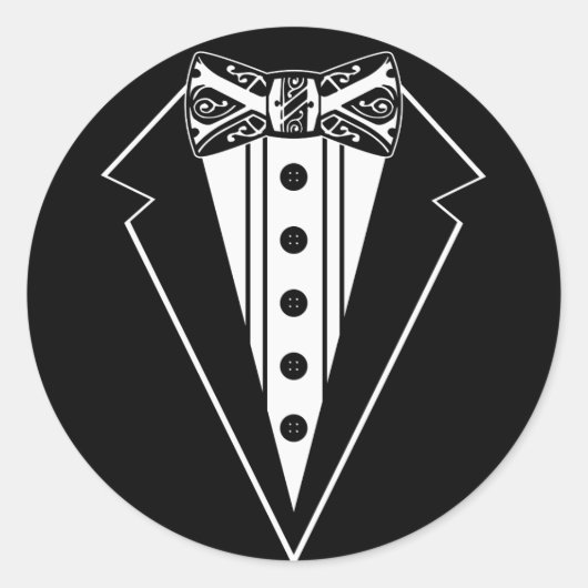 黒と白の蝶ネクタイとタックス ラウンドシール (正面)