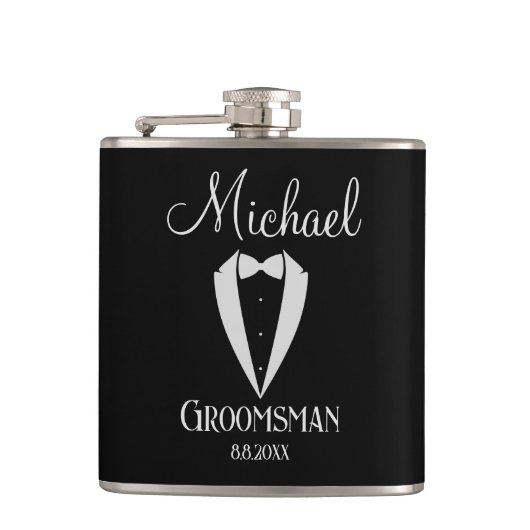 黒と白の蝶ネクタイ付きタキシード 副 groom フラスク (正面)