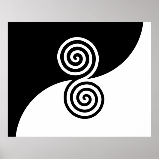 黒と白の螺旋円の抽象芸術 ポスター (正面)