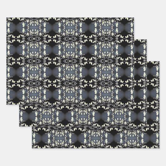 黒と白の装飾パターン ラッピングペーパーシート (セット)