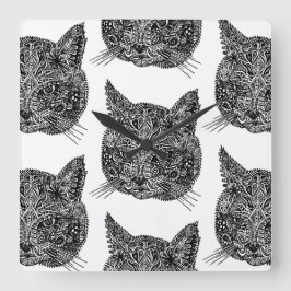 黒と白の装飾的な猫の肖像 スクエア壁時計