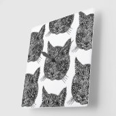 黒と白の装飾的な猫の肖像 スクエア壁時計 (傾斜)