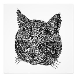 黒と白の装飾的な猫の肖像 フォトプリント           
