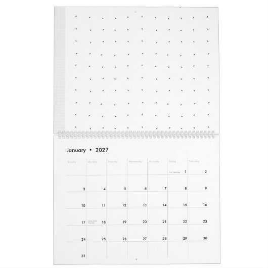 黒と白の複雑なフローラデザイン カレンダー (1月 2027)