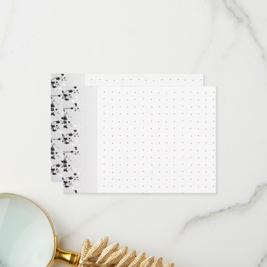 黒と白の複雑なフローラデザイン サンキューカード (正面/裏面インサイチュ)