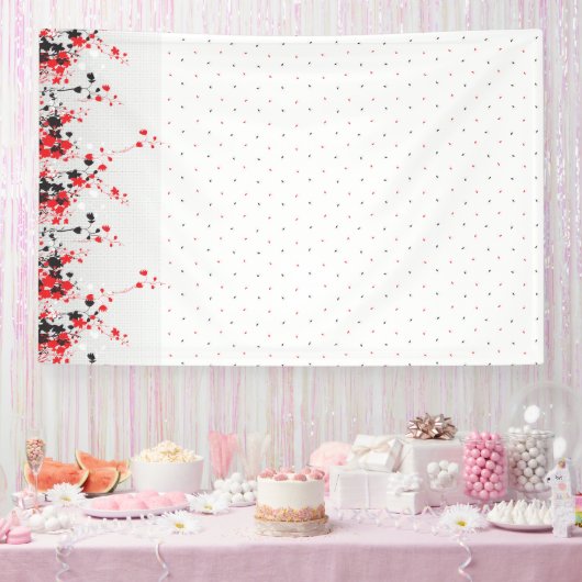 黒と白の複雑なフローラデザイン 横断幕 (パーティー)