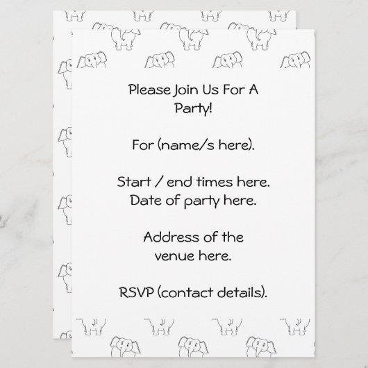 黒と白の象柄 招待状 (正面/裏面)