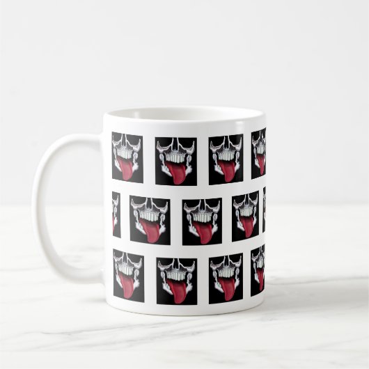 黒と白の赤いドクロ模様 コーヒーマグカップ (左)