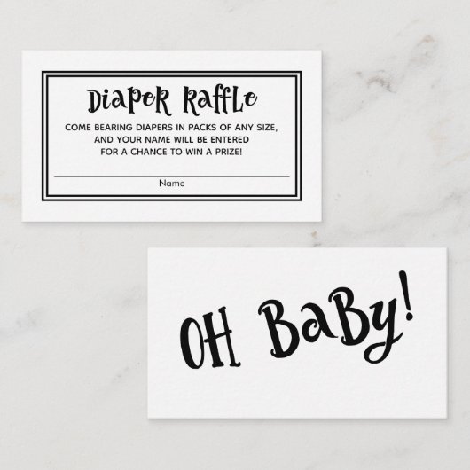 黒と白の赤ちゃんシャワーおむつラッフルカード エンクロージャーカード (正面/裏面)