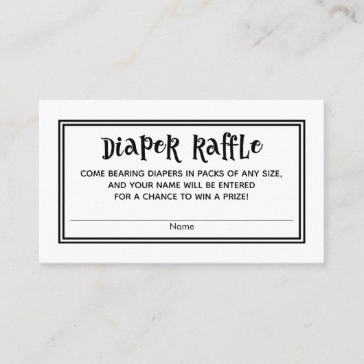 黒と白の赤ちゃんシャワーおむつラッフルカード エンクロージャーカード (正面)