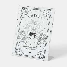 黒と白の赤ちゃんシャワー甘いデザートテーブル 台座サイン