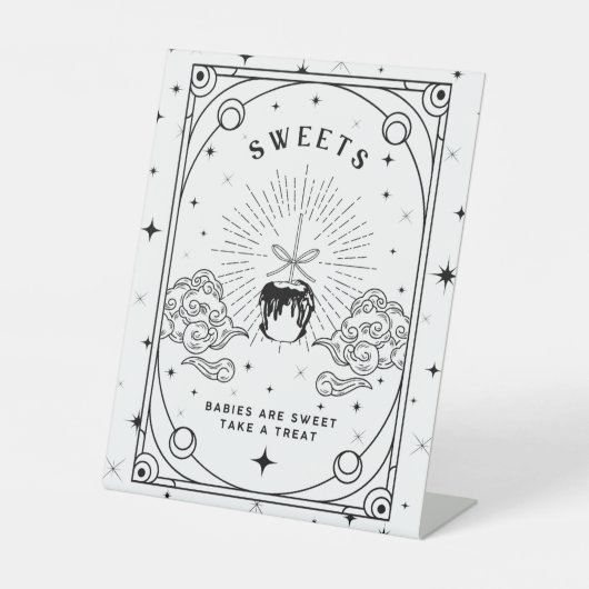 黒と白の赤ちゃんシャワー甘いデザートテーブル 台座サイン (正面)